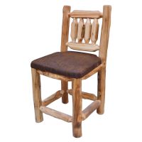 Beartooth Aspen Timberland Upholstered Log Pub Stool - Side Stool - 24"H (Counter Height) - Natural Log