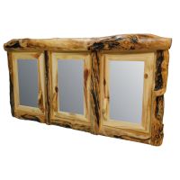 Beartooth Aspen Triple Door Log Medicine Cabinet - Flat Front - 60"W - Natural Panel & Gnarly Log