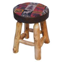 Beartooth Aspen Upholstered Log Dining Stool - Natural Log - Dakota Brandy Accent Upholstery & Fairbanks Red Main Upholstery