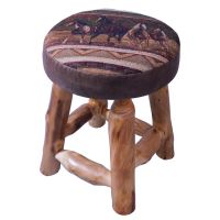 Beartooth Aspen Upholstered Log Dining Stool - Natural Log - Dakota Brandy Accent Upholstery & Sundancer Quartz Main Upholstery
