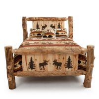 Beaver Creek Aspen Metal Silhouette Log Bed - Queen - Moose Silhouette