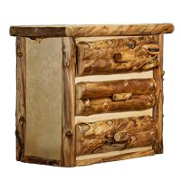 Beaver Creek Aspen 3 Drawer Log Chest--Half log drawers, Clear finish, Light aspen, Extra gnarly logs