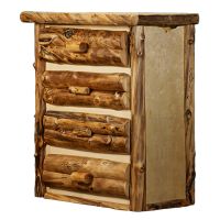 Beaver Creek Aspen 4 Drawer Log Chest--Half log drawers, Honey finish, Light aspen, Extra Gnarly logs