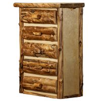 Beaver Creek Aspen 5 Drawer Log Chest--Half log drawers, Clear finish, Light aspen, Extra Gnarly logs
