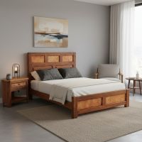 Rustic Copper Bed: Some lifestyle images are created with AI for visualization purposes. Crafted from natural solid wood, each piece is unique and will vary.