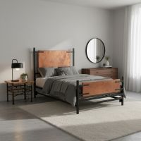 Rustic Copper Bed: Some lifestyle images are created with AI for visualization purposes. Crafted from natural solid wood, each piece is unique and will vary.