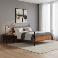 Rustic Copper Bed: Some lifestyle images are created with AI for visualization purposes. Crafted from natural solid wood, each piece is unique and will vary.