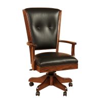 Berkshire Manor Upholstered Office Chair - Kevco Chair Base - Standard Casters - Asbury Brown Finish - Black Leather Upholstery