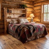 Aspen Log Headboard: Some lifestyle images are created with AI for visualization purposes. Crafted from natural solid wood, each piece is unique and will vary.
