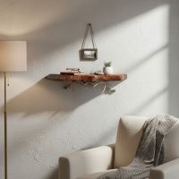 Real Wood Wall Shelf: Some lifestyle images are created with AI for visualization purposes. Crafted from natural solid wood, each piece is unique and will vary.