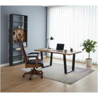 Modern Office: Some lifestyle images are created with AI for visualization purposes. Crafted from natural solid wood, each piece is unique and will vary.