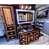 Customer Provided Photo - Black Walnut & Rustic Cedar Log Vanity & Linen Closet