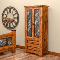 Black Granite Rustic 2 Drawer Armoire - Antique Barnwood Finish
