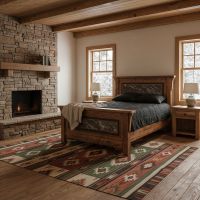 Lodge Style Furniture: Some lifestyle images are created with AI for visualization purposes. Crafted from natural solid wood, each piece is unique and will vary.