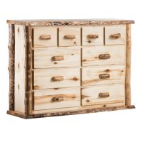 Boulder Mountain 10 Drawer Aspen Log Dresser--Flat drawer fronts, Clear finish, Standard logs, Light aspen