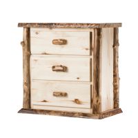 Boulder Mountain Three Drawer Aspen Log Chest--Flat drawer fronts, Clear finish, Standard logs, Light aspen