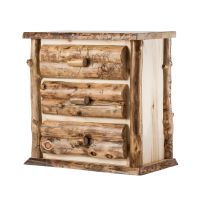 Boulder Mountain Three Drawer Aspen Log Chest--Half log drawers, Clear finish, Standard logs, Light aspen