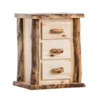 Boulder Mountain 3 Drawer Aspen Log Nightstand--Flat drawer fronts, Clear finish, Standard logs, Light aspen