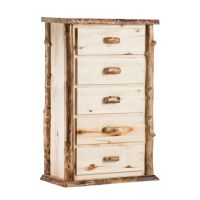 Boulder Mountain 5 Drawer Aspen Log Chest--Flat drawer fronts, Clear finish, Standard logs, Light aspen