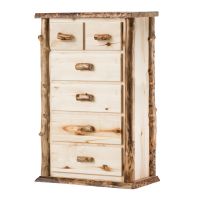 Boulder Mountain 6 Drawer Aspen Log Bachelor Chest--Flat drawer fronts, Clear finish, Standard logs, Light aspen