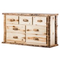 Boulder Mountain 7 Drawer Aspen Log Dresser--Flat drawer fronts, Clear finish, Standard logs, Light aspen