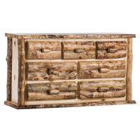 Boulder Mountain 7 Drawer Aspen Log Dresser--Half log drawers, Clear finish, Standard logs, Light aspen