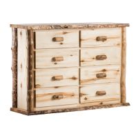 Boulder Mountain 8 Drawer Aspen Log Dresser--Flat drawer fronts, Clear finish, Standard logs, Light aspen