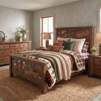 Rustic Barnwood Bed: Some lifestyle images are created with AI for visualization purposes. Crafted from natural solid wood, each piece is unique and will vary.