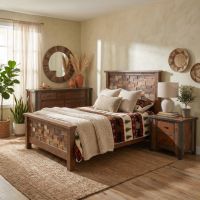 Rustic Barnwood Bed: Some lifestyle images are created with AI for visualization purposes. Crafted from natural solid wood, each piece is unique and will vary.