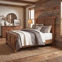 Barnwood Panel Bed: Some lifestyle images are created with AI for visualization purposes. Crafted from natural solid wood, each piece is unique and will vary.