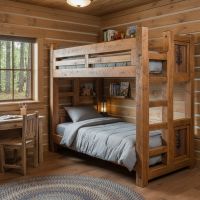 Rough Sawn Timber Bunk Bed: Some lifestyle images are created with AI for visualization purposes. Crafted from natural solid wood, each piece is unique and will vary.
