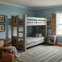 Rustic Bunk Bed: Some lifestyle images are created with AI for visualization purposes. Crafted from natural solid wood, each piece is unique and will vary.