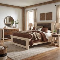 Rustic Cottage Bed: Some lifestyle images are created with AI for visualization purposes. Crafted from natural solid wood, each piece is unique and will vary.