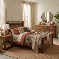 Rustic Barnwood Bed: Some lifestyle images are created with AI for visualization purposes. Crafted from natural solid wood, each piece is unique and will vary.