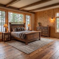 Rustic Barnwood Bed: Some lifestyle images are created with AI for visualization purposes. Crafted from natural solid wood, each piece is unique and will vary.