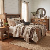 Rustic Barnwood Bed: Some lifestyle images are created with AI for visualization purposes. Crafted from natural solid wood, each piece is unique and will vary.