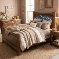 Rustic Barnwood Bed: Some lifestyle images are created with AI for visualization purposes. Crafted from natural solid wood, each piece is unique and will vary.