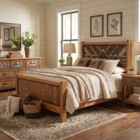 Rustic Bed: Some lifestyle images are created with AI for visualization purposes. Crafted from natural solid wood, each piece is unique and will vary.