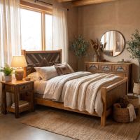 Rustic Bed: Some lifestyle images are created with AI for visualization purposes. Crafted from natural solid wood, each piece is unique and will vary.