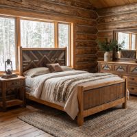 Rustic Bed: Some lifestyle images are created with AI for visualization purposes. Crafted from natural solid wood, each piece is unique and will vary.