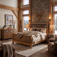 Rustic Bed: Some lifestyle images are created with AI for visualization purposes. Crafted from natural solid wood, each piece is unique and will vary.