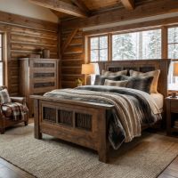 Rustic Bed: Some lifestyle images are created with AI for visualization purposes. Crafted from natural solid wood, each piece is unique and will vary.