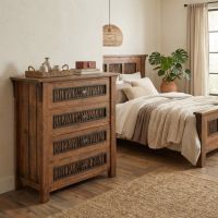 Rustic Chest Of Drawers: Some lifestyle images are created with AI for visualization purposes. Crafted from natural solid wood, each piece is unique and will vary.