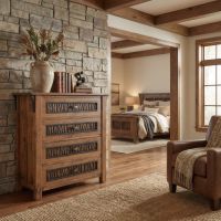 Rustic Chest Of Drawers: Some lifestyle images are created with AI for visualization purposes. Crafted from natural solid wood, each piece is unique and will vary.