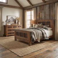 Rustic Bed: Some lifestyle images are created with AI for visualization purposes. Crafted from natural solid wood, each piece is unique and will vary.