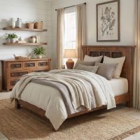 Rustic Bed: Some lifestyle images are created with AI for visualization purposes. Crafted from natural solid wood, each piece is unique and will vary.