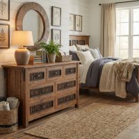 Rustic Dresser: Some lifestyle images are created with AI for visualization purposes. Crafted from natural solid wood, each piece is unique and will vary.