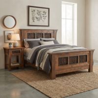 Rustic Bed: Some lifestyle images are created with AI for visualization purposes. Crafted from natural solid wood, each piece is unique and will vary.