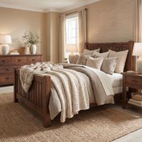 Rustic Bed: Some lifestyle images are created with AI for visualization purposes. Crafted from natural solid wood, each piece is unique and will vary.