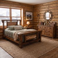 Barnwood Bed: Some lifestyle images are created with AI for visualization purposes. Crafted from natural solid wood, each piece is unique and will vary.